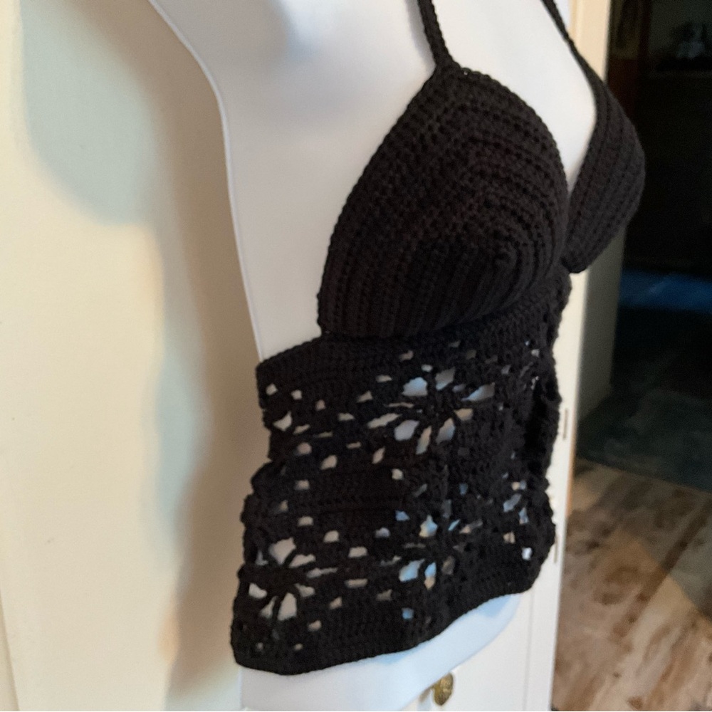 For @floridagurl337 Hand Crafted Halter Crochet Off the Shoulder Crop Top Boho - Picture 3 of 8